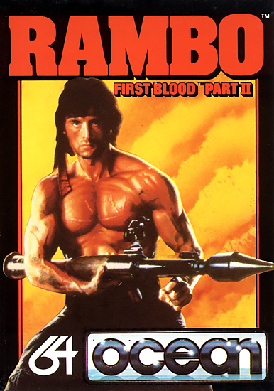 Rambo First Blood Part II box art for Commodore 64